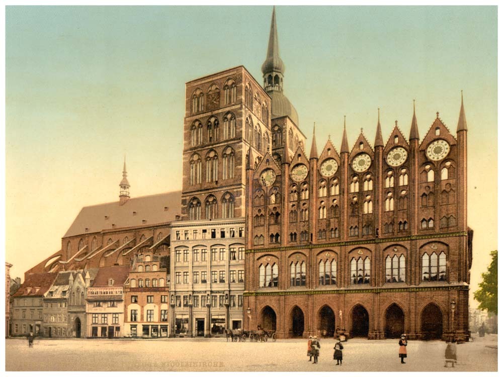 Town hall and St. Nicholas Church, Stralsund, Pomerania, Germany 0400-3857