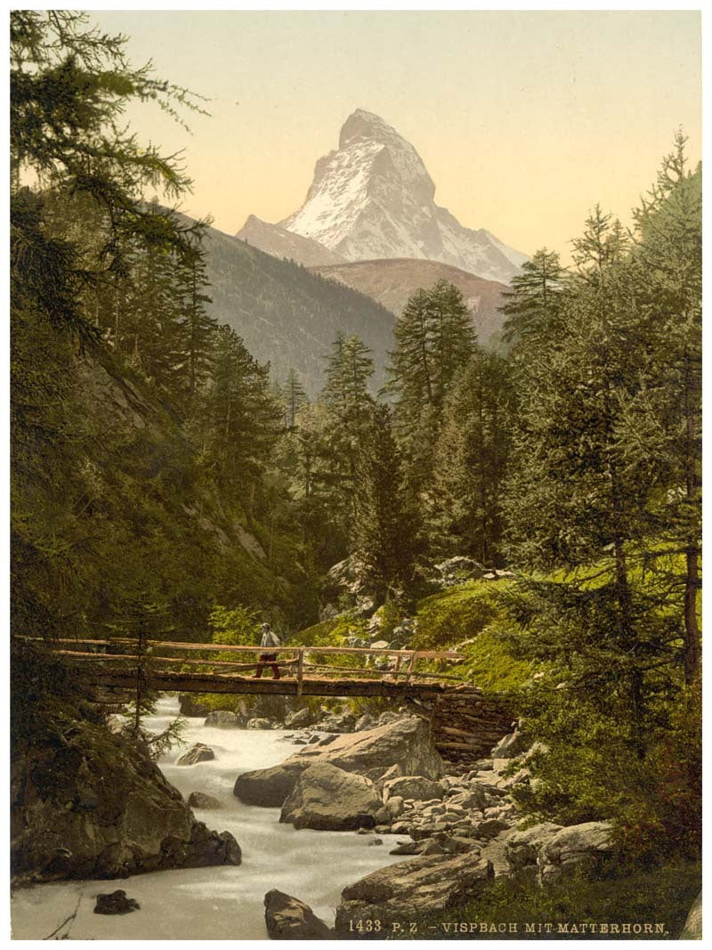 Zermatt, Vispach Bridge, with top of Matterhorn, Valais, Alps of, Switzerland 0400-4546