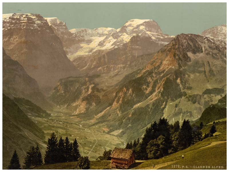View of the Alps of Glarus (Selbsanft, Piz Urlu, Todi, etc.), seen from "Rubschen" Braunwald, Glarus, Switzerland 0400-4702