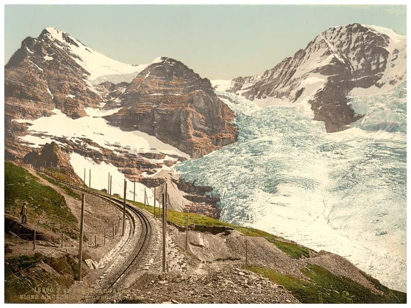 Jungfrau, railroad, Eiger and Monch, with Eiger Glacier, Bernese Oberland, Switzerland 0400-4871
