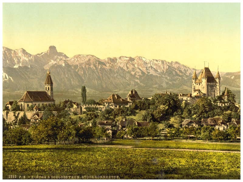 Thun, church and castle, with view of Stockhorn, Bernese Oberland, Switzerland 0400-4925