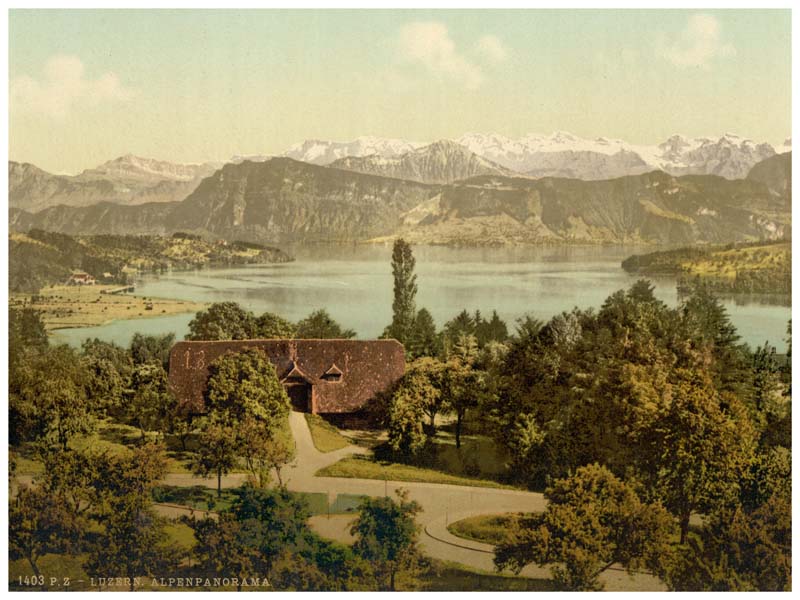 (Photochrome) View of the southern chain of Alps, with the Titlis from Drei Linden, Lucerne, Switzerland 0400-4976