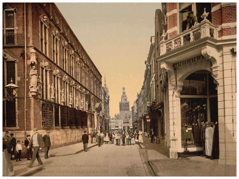 The town hall and the market, Nijmegen, Holland 0400-5226