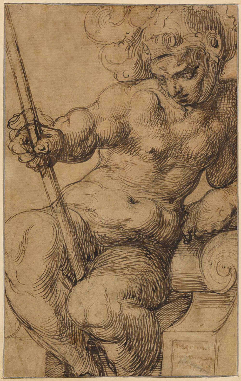 Nude Warrior (Mars?) Leaning over a Volute (recto); Nude Child Playing with a Viola (verso) Gm-32947101