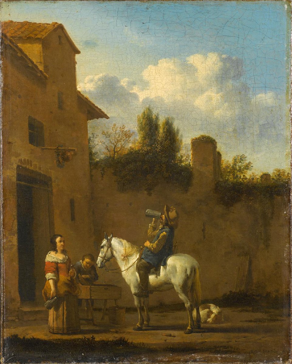 Mounted Trumpeter Taking a Drink