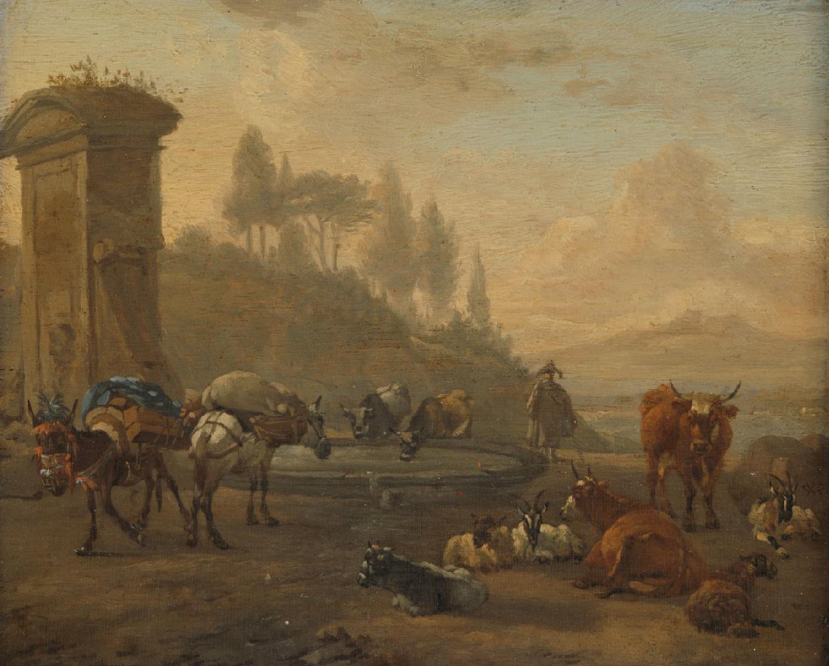 Livestock by a Fountain