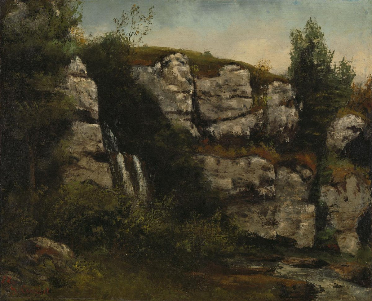 Landschap met rotsen en waterval