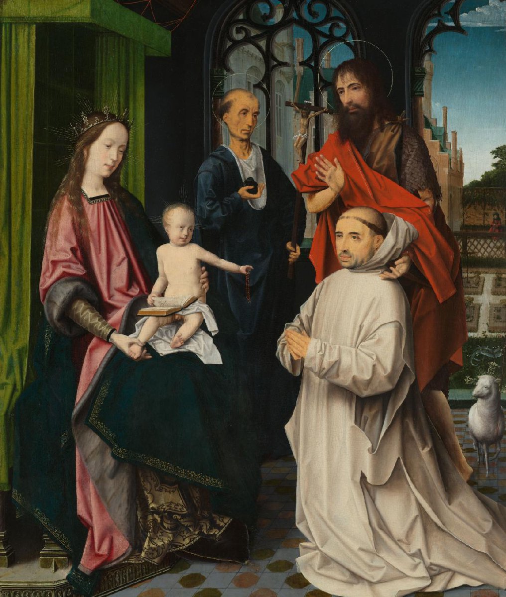 Tronende Maria en Christus, met Sint-Hiëronymus, Johannes de Doper en een kartuizer monnik