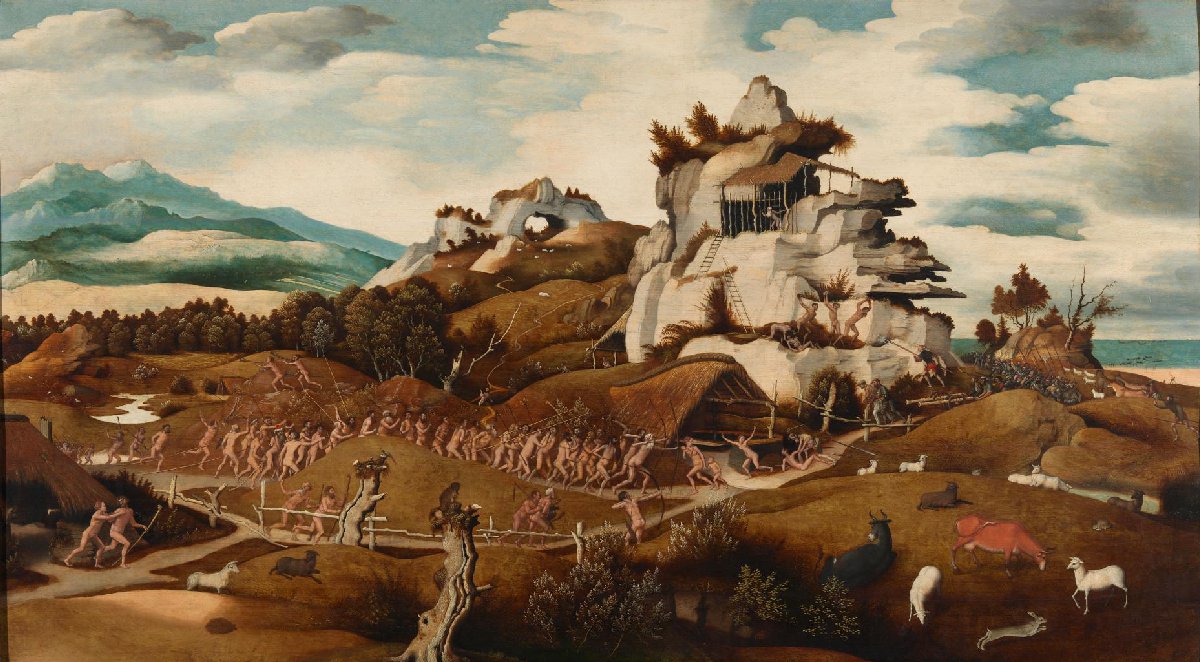 Landschap met een episode uit de verovering van Amerika
