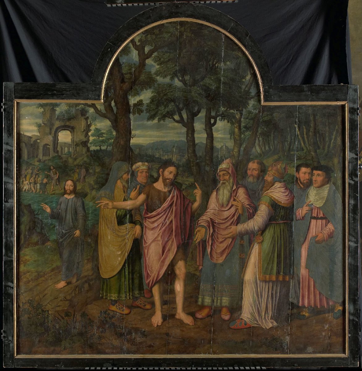 Johannes de Doper vermaant de Farizeeërs, middenpaneel van een drieluik