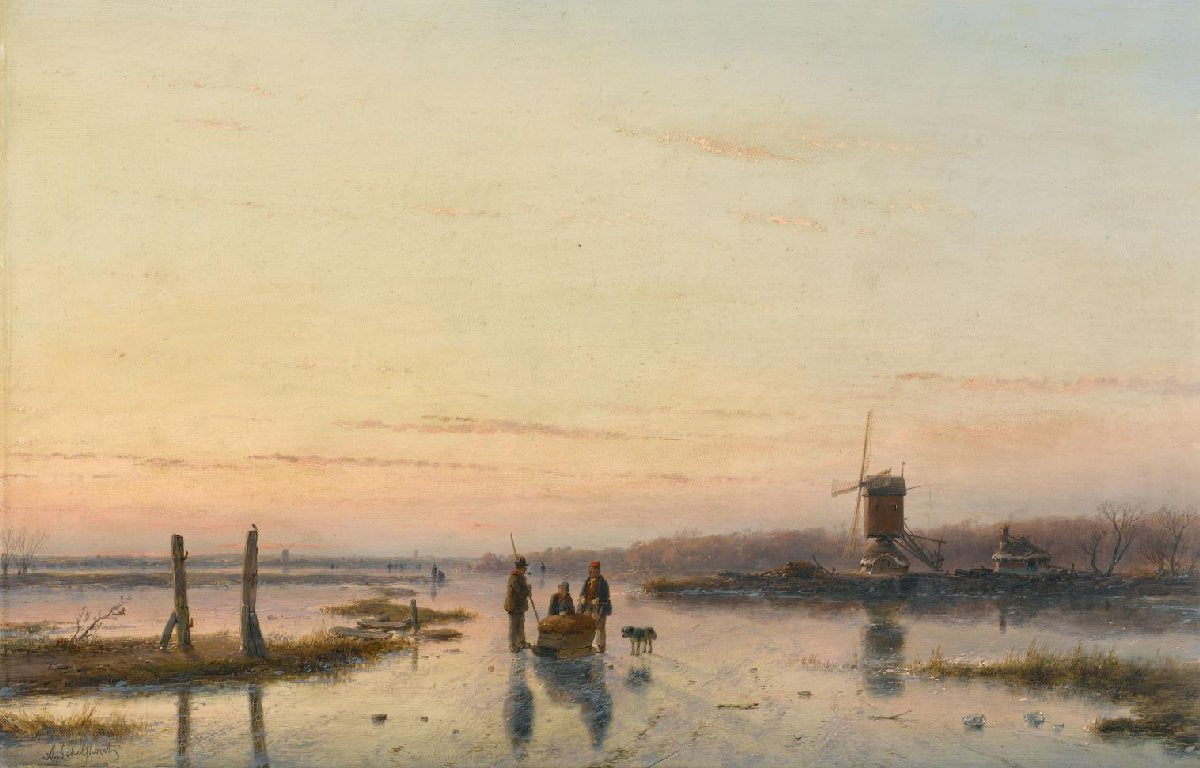 Windmill beside a frozen river