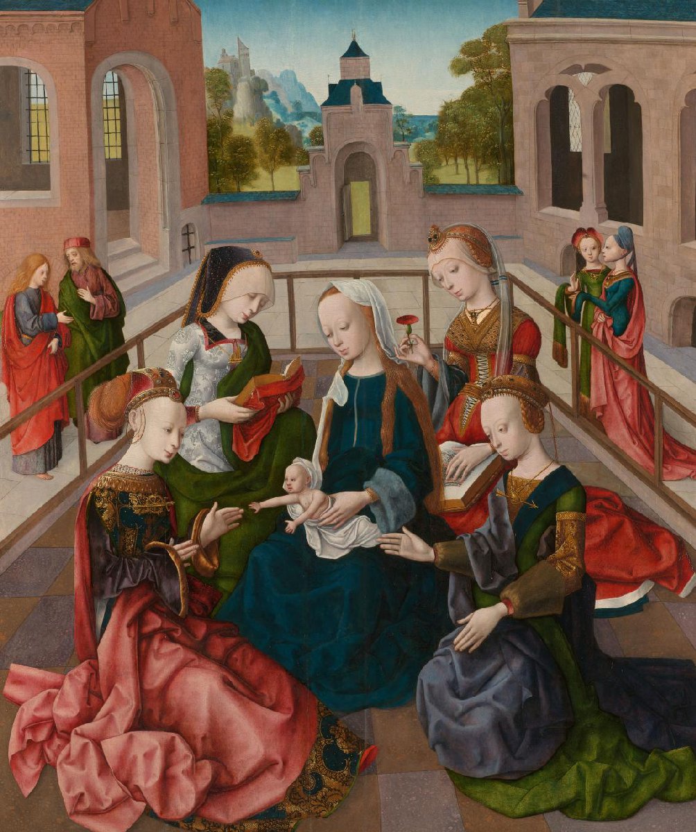 Maria met Jezus en vier heilige maagden