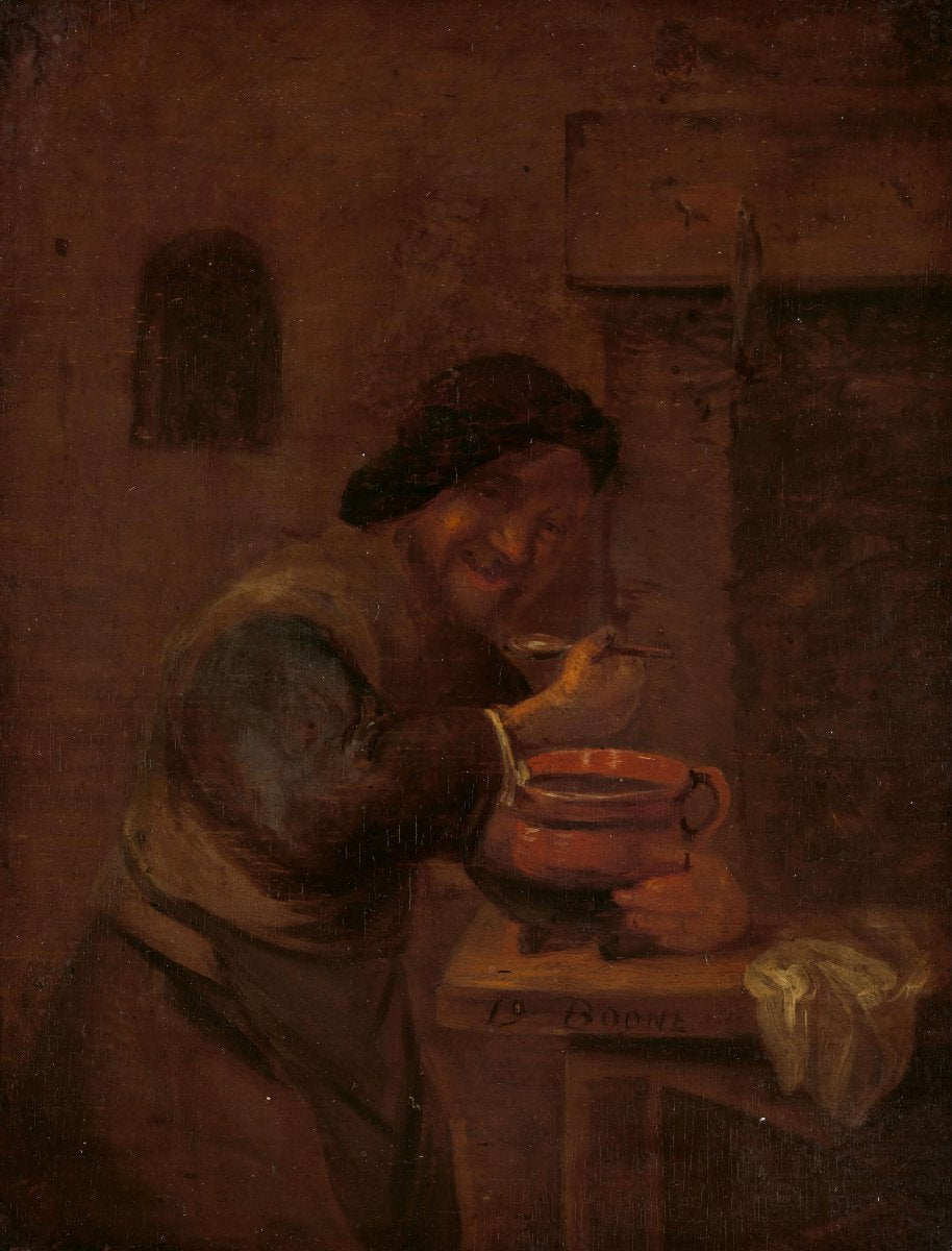 Man Eating from an Earthenware Pot