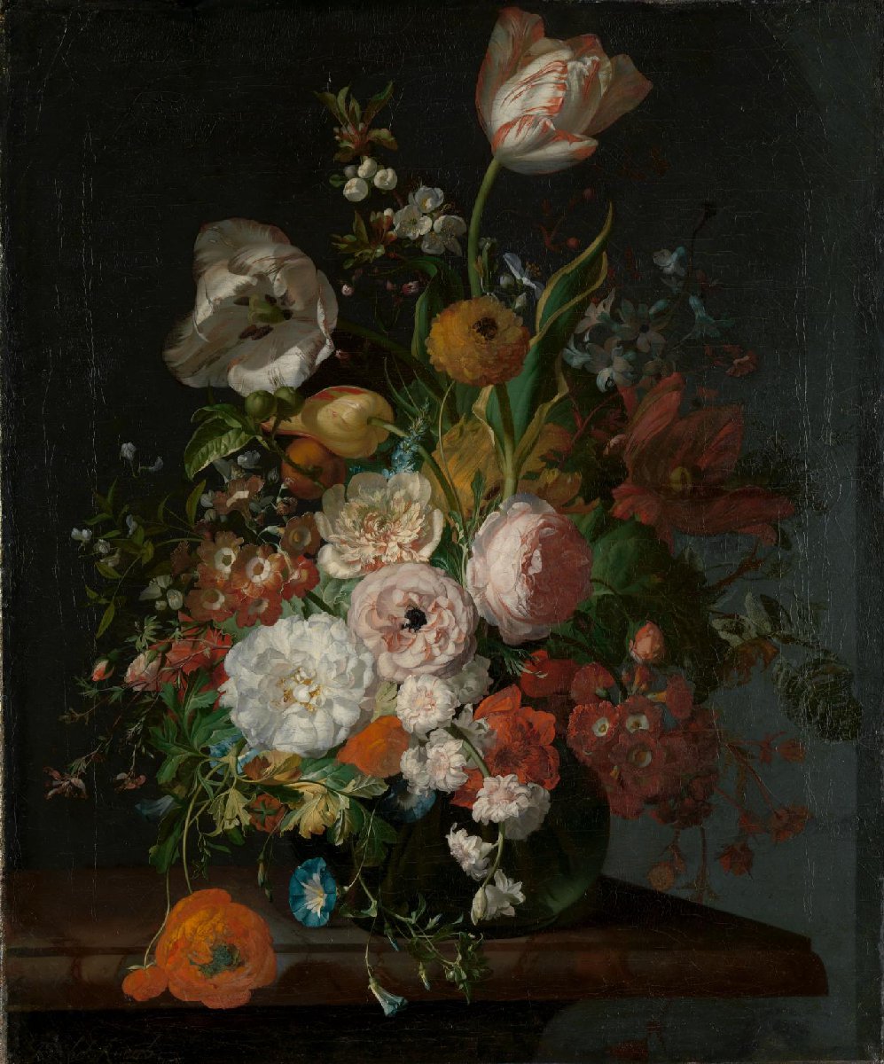 Stilleven met bloemen in een glazen vaas