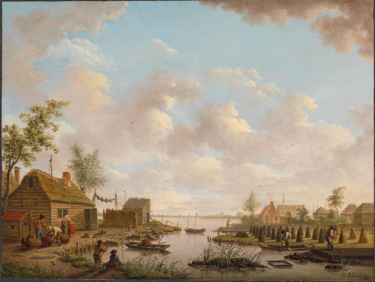 Landscape with Fishermen and Farmers Extracting Peat in a Marsh