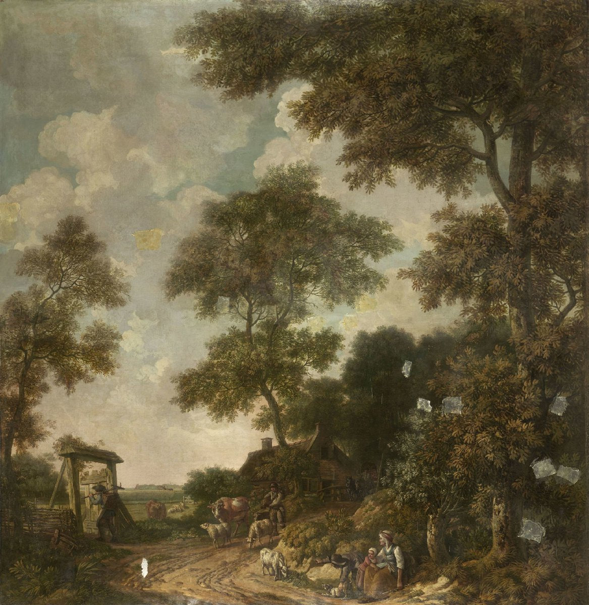 Behangselschildering van een Hollands landschap met een zandweg