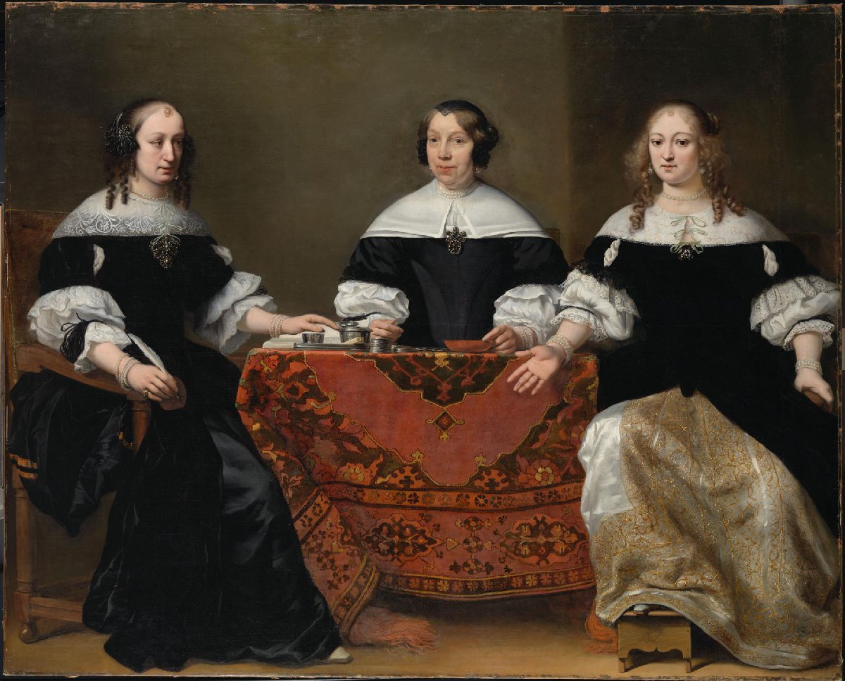 Portret van drie regentessen van het leprozenhuis in Amsterdam