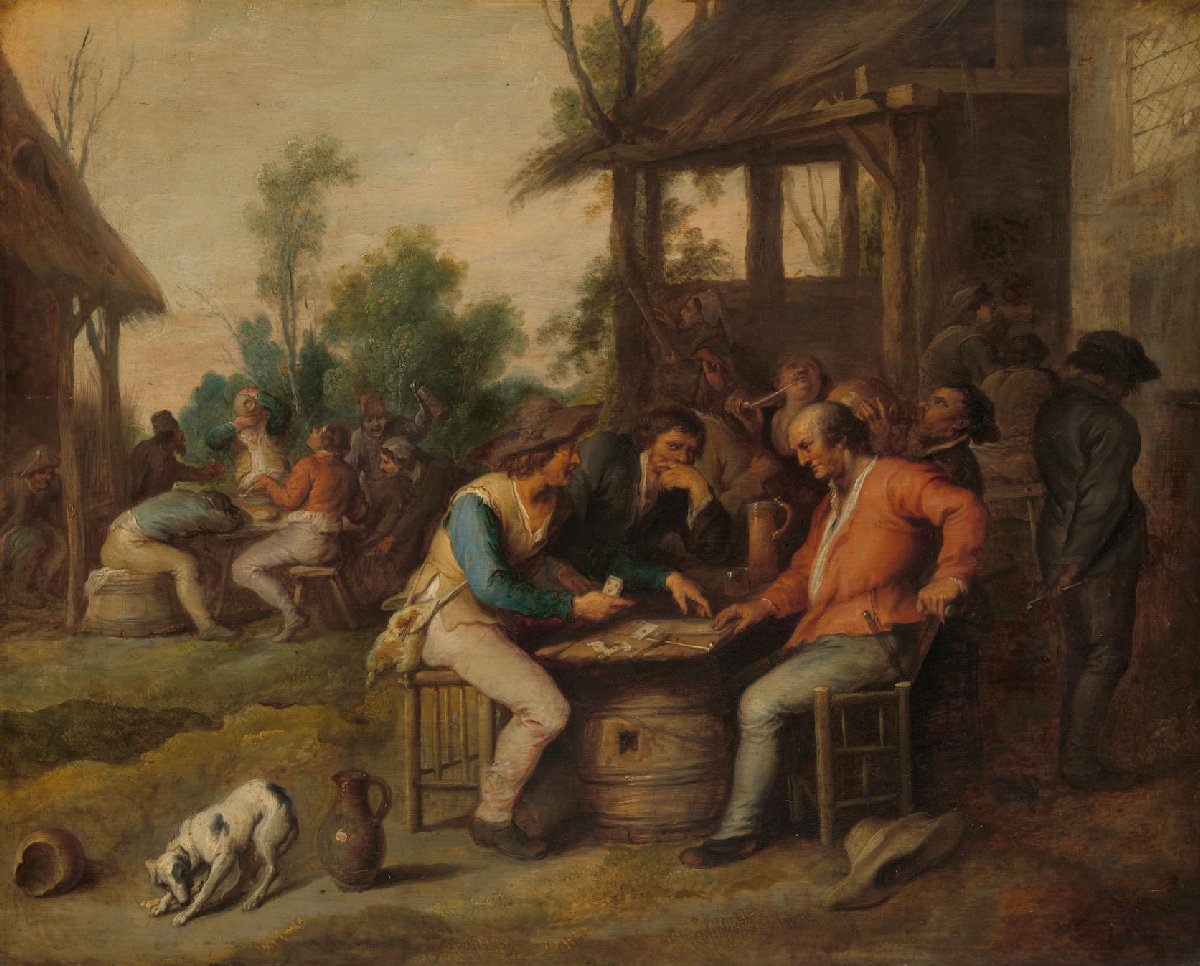 Two Men at Cards Outside a Country Inn