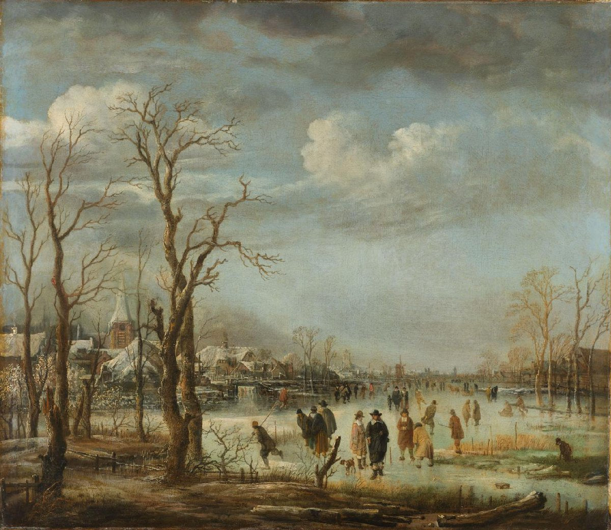 Winter Landscape near a Town with Bare Trees