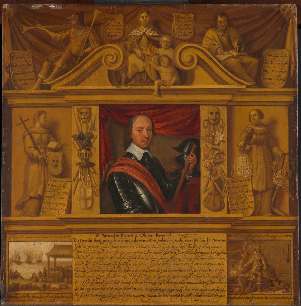 Portrait of Oliver Cromwell, in a Frame with Allegorical Figures and Historical Representations
