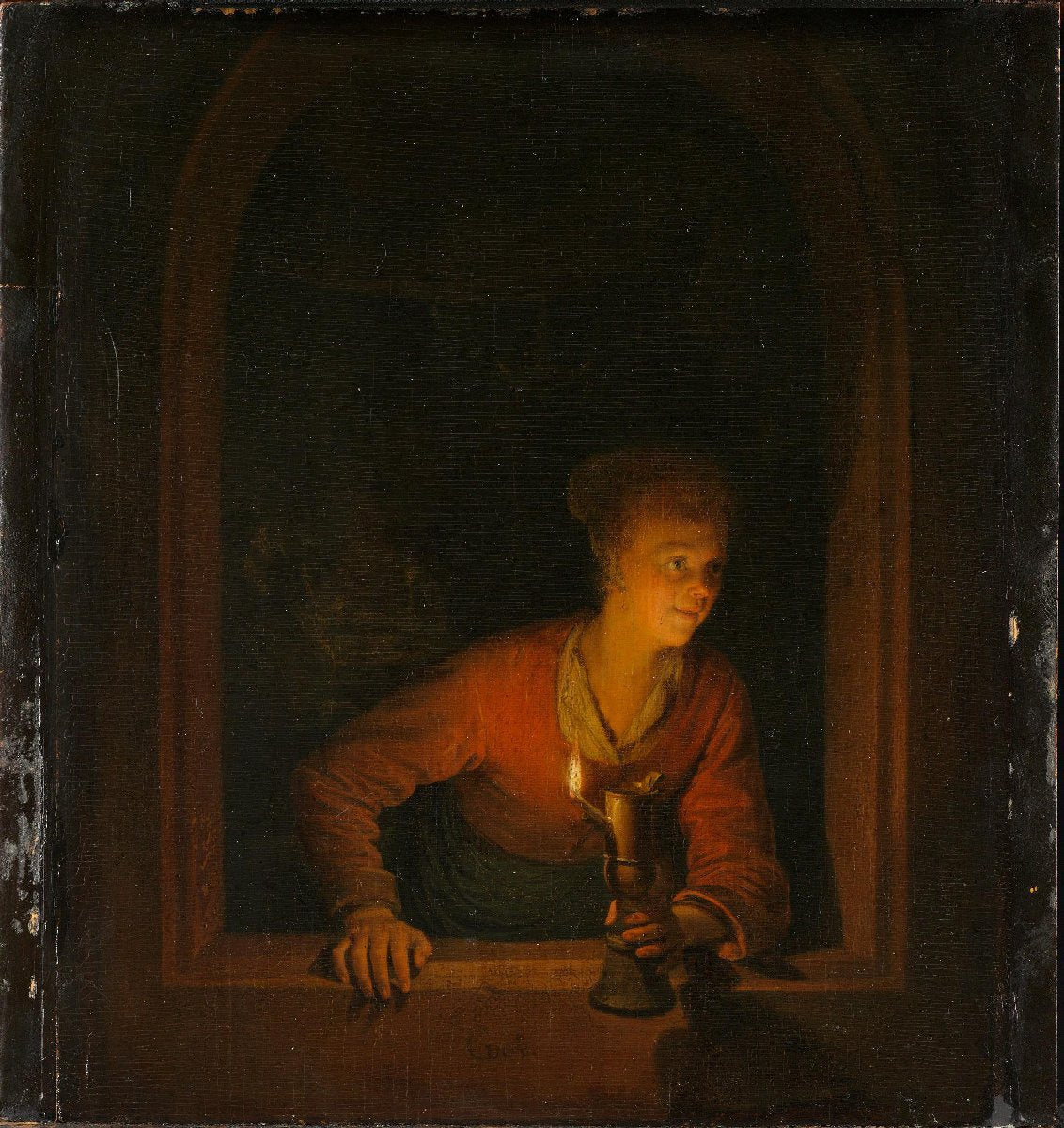 Girl with an Oil Lamp at a Window