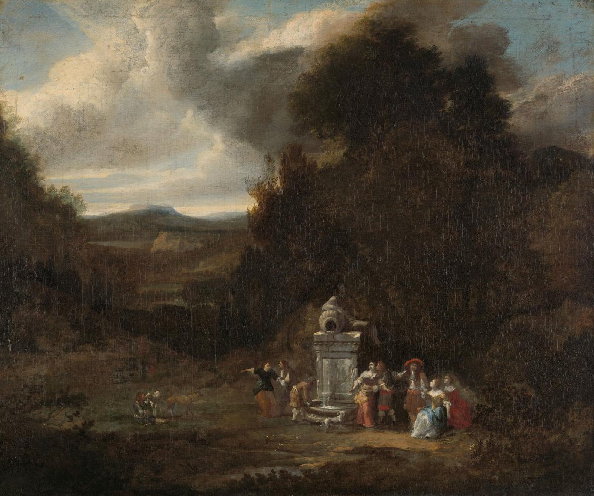 Elegant Company at an Antique Fountain in a Glade
