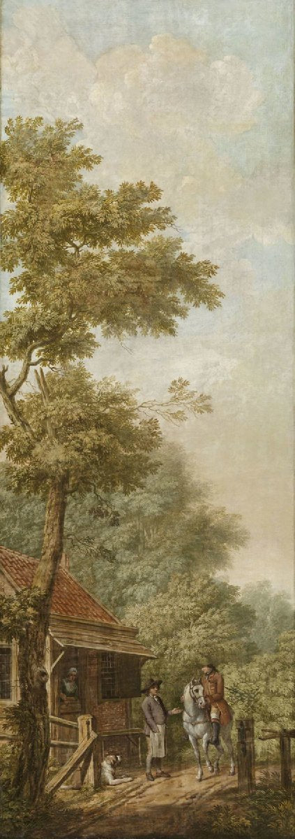 Drie behangselschilderingen van een Hollands landschap