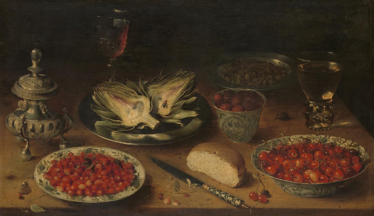 Still Life with Artichoke, Fruit in Kraak Porcelain Ware, a Salt Cellar/Pepper Castor