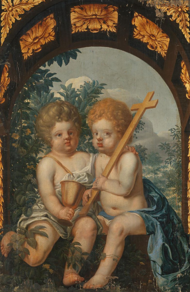 Christian Allegory with two Children with Cross and Chalice