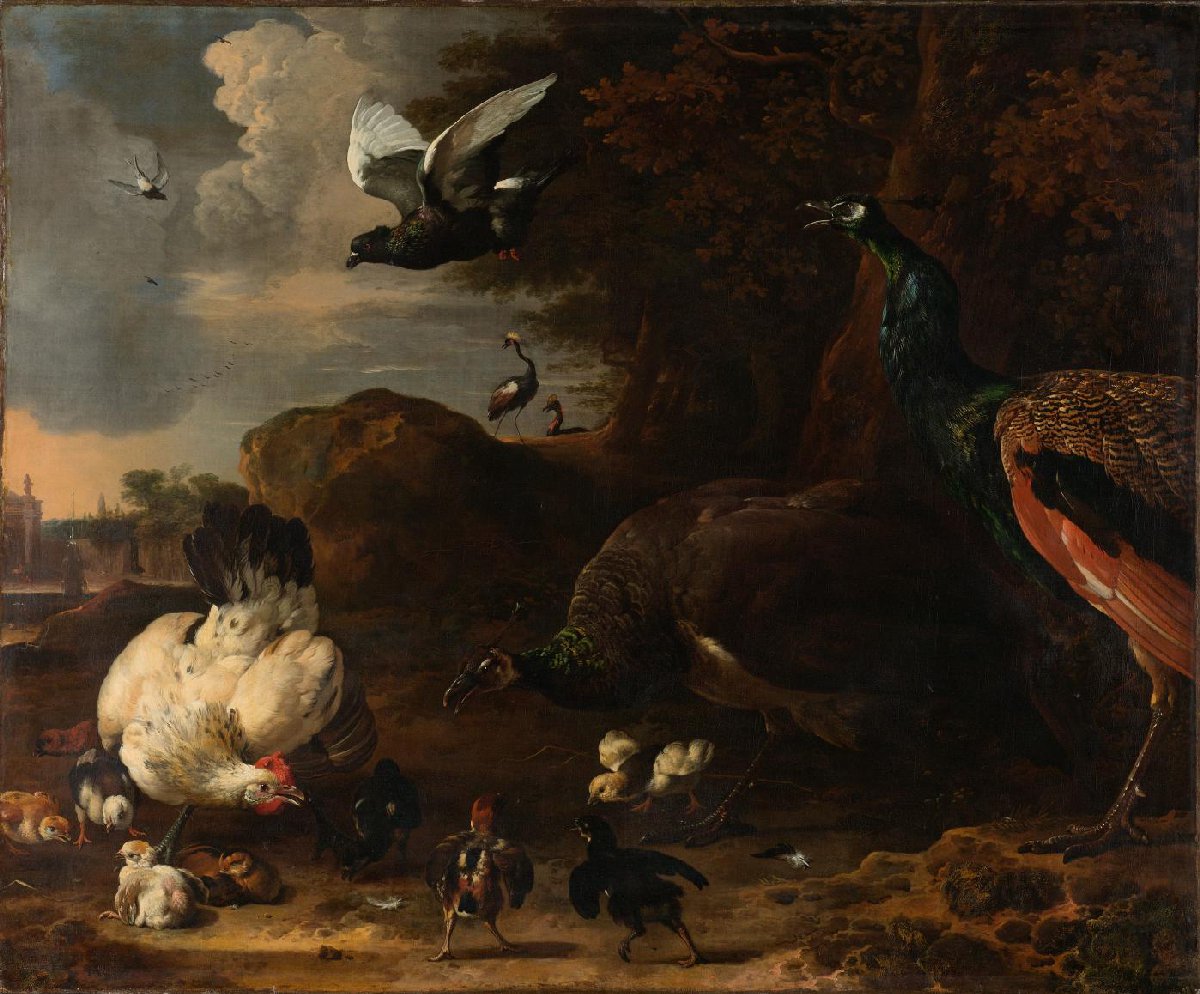 Two Peacocks Threatening a Hen with Chicks, Known as ‘The Threatened Hen’