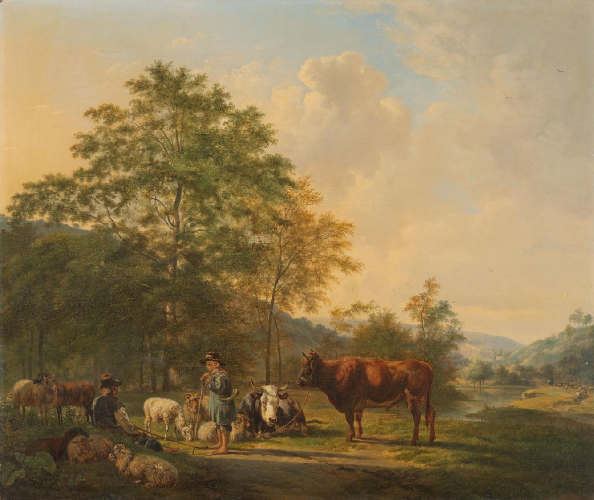 Hilly Landscape with Shepherd, Drover and Cattle