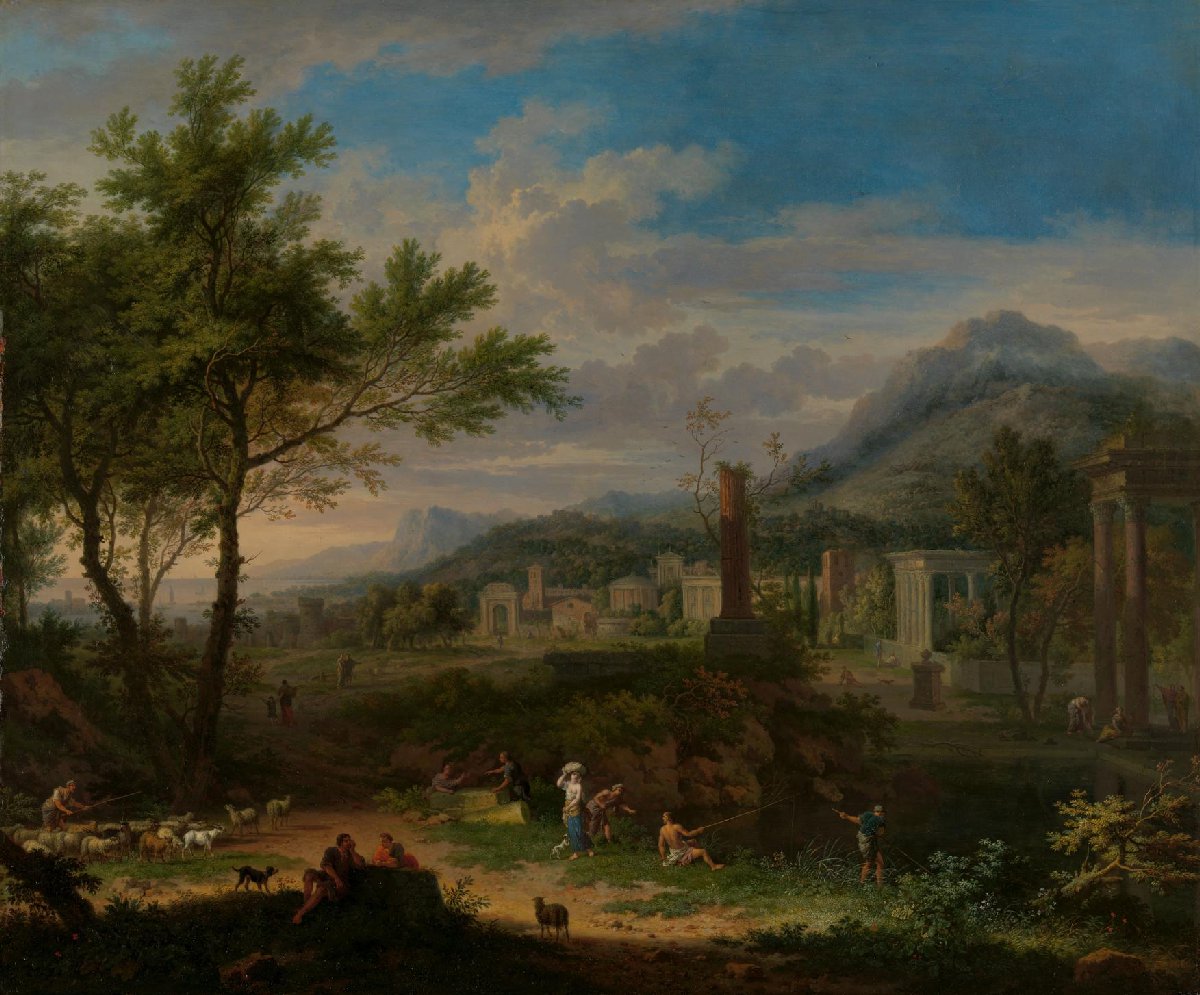 Arcadisch landschap met vissers