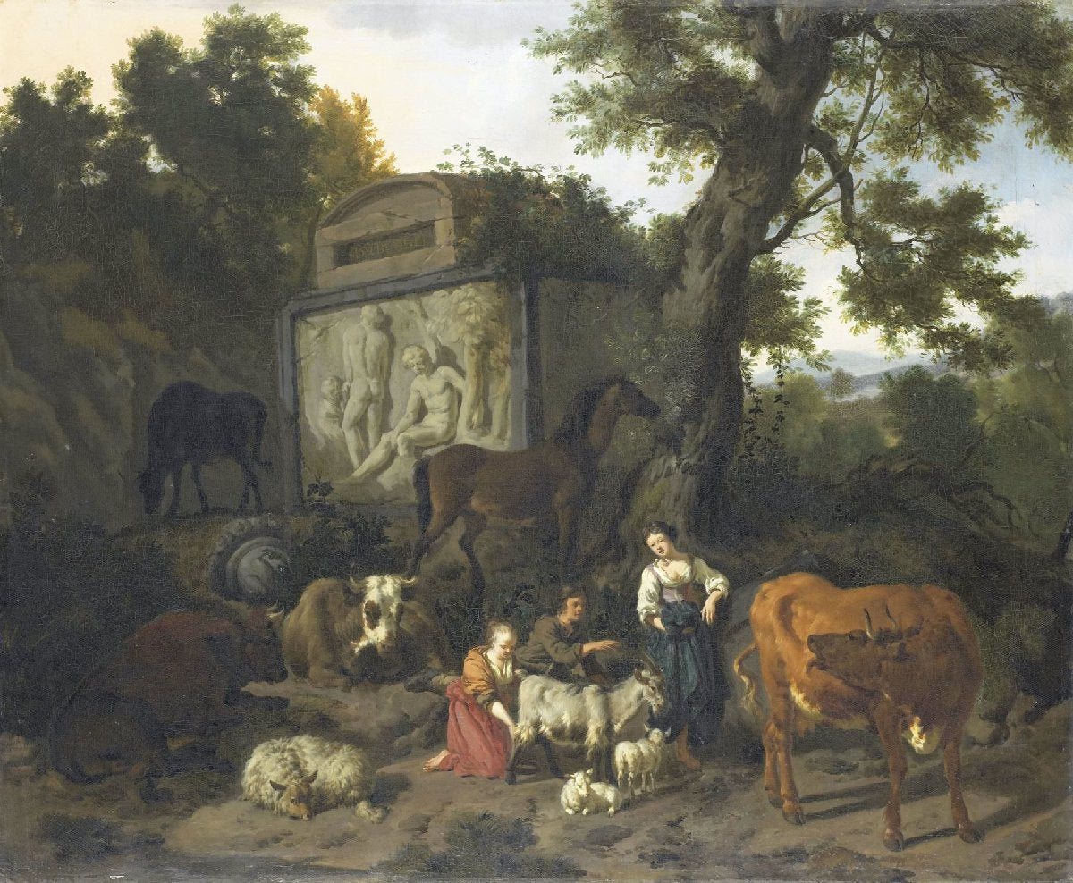 Landscape with Herdsmen and Cattle near a Tomb