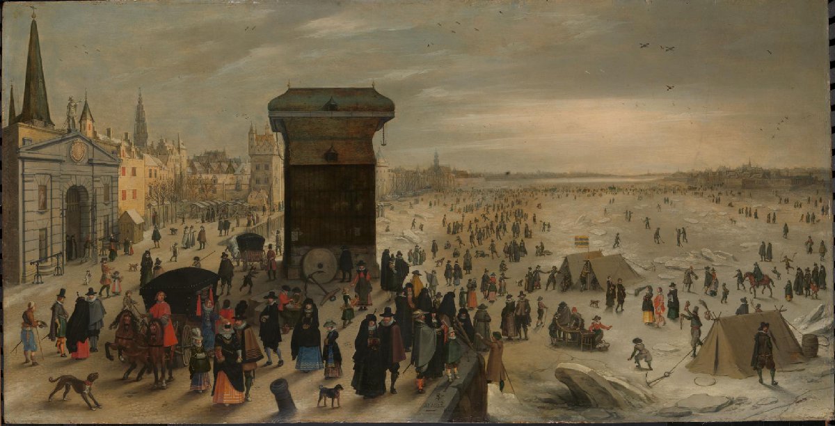 The Crane on the Antwerp Quay by the Frozen Scheldt