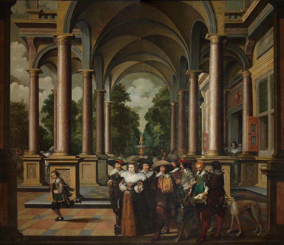 Galerij van een paleis met ornamentale architectuur en zuilen