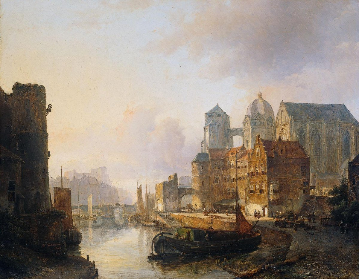 Imaginary View of a Riverside Town with Aachen Cathedral