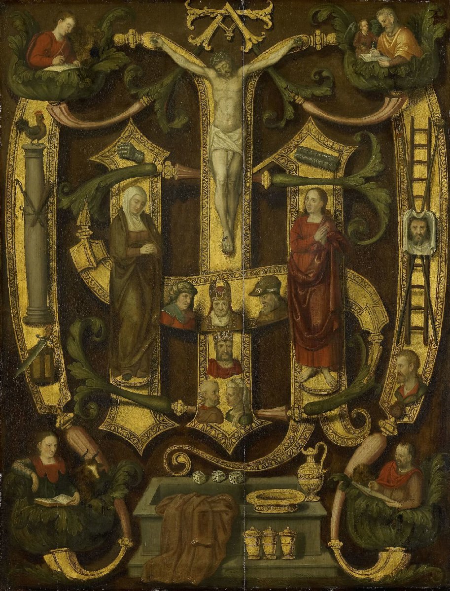 Monogram of Christ combined with Instruments of the Passion