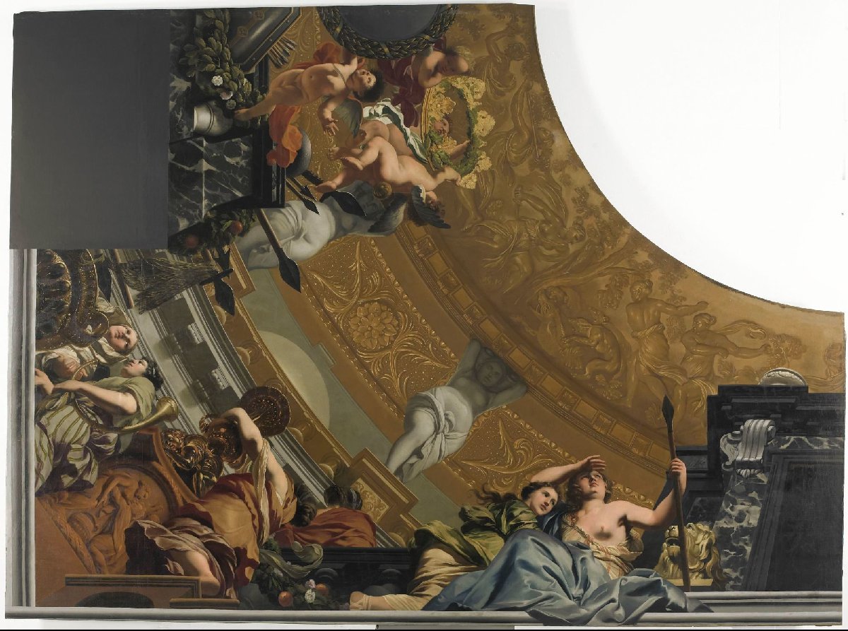 Part (bottom left) of a ceiling decoration with Diana and her companions as the principal representation