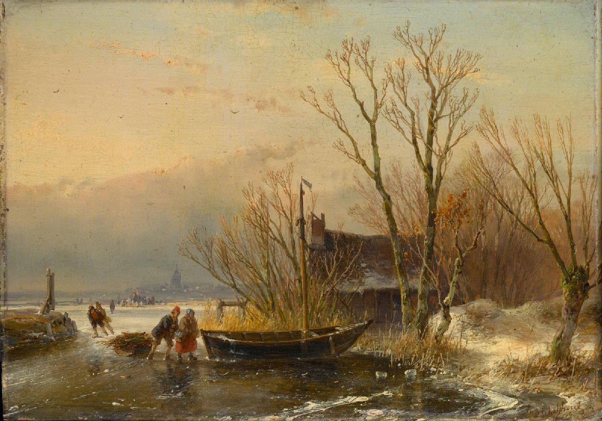 Winter Scene on the Ice with Wood Gatherers