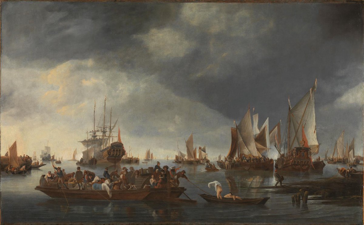 Harbor with Sailboats and Ferry Boat