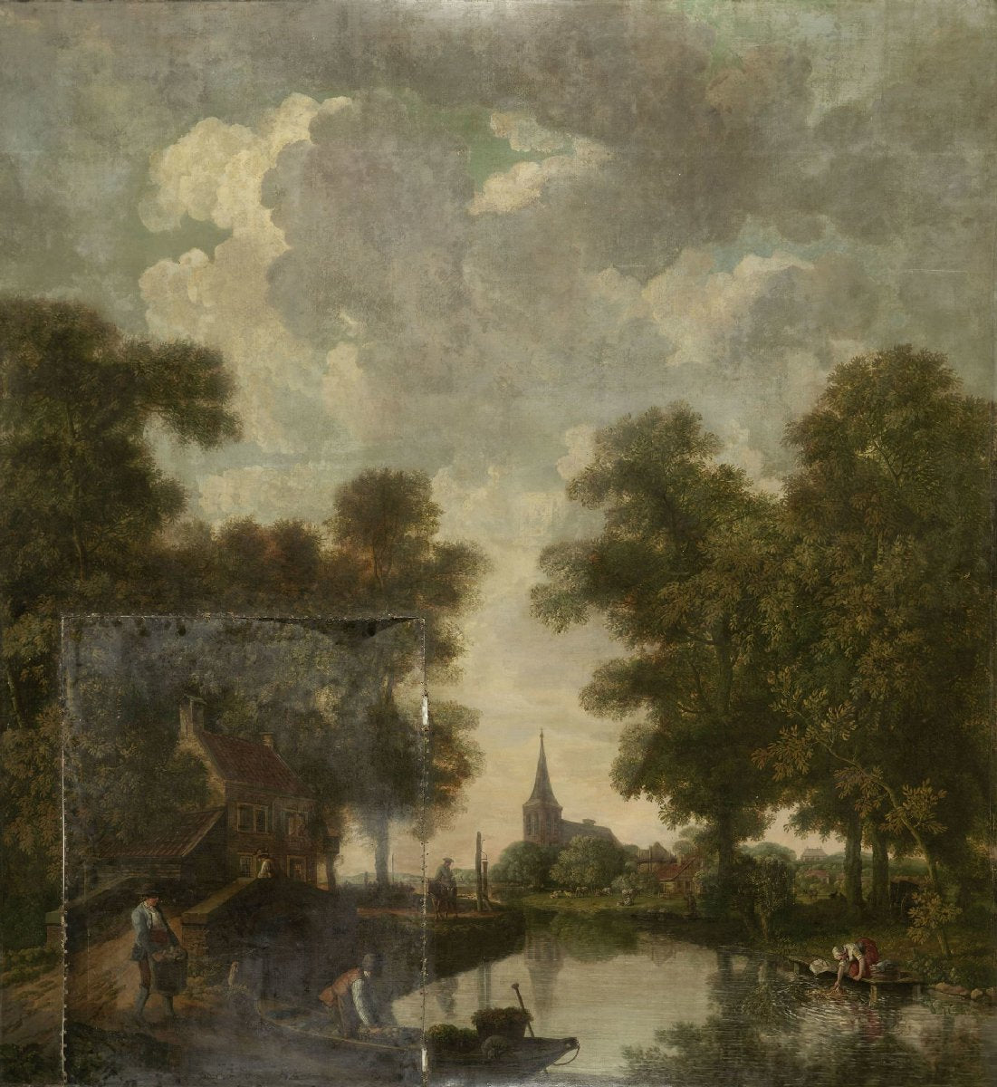 Behangselschildering met een Hollands landschap met rivier