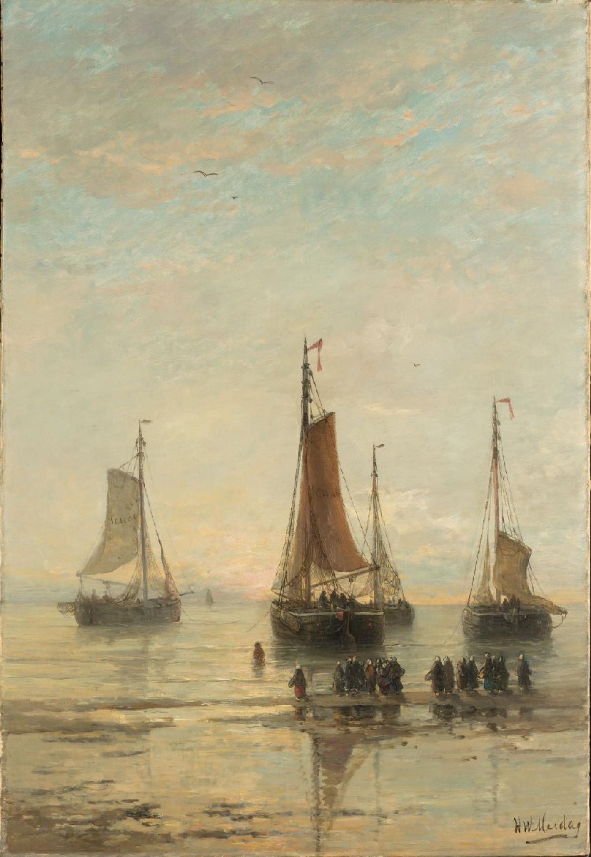Bluff-Bowed Scheveningen Boats at Anchor