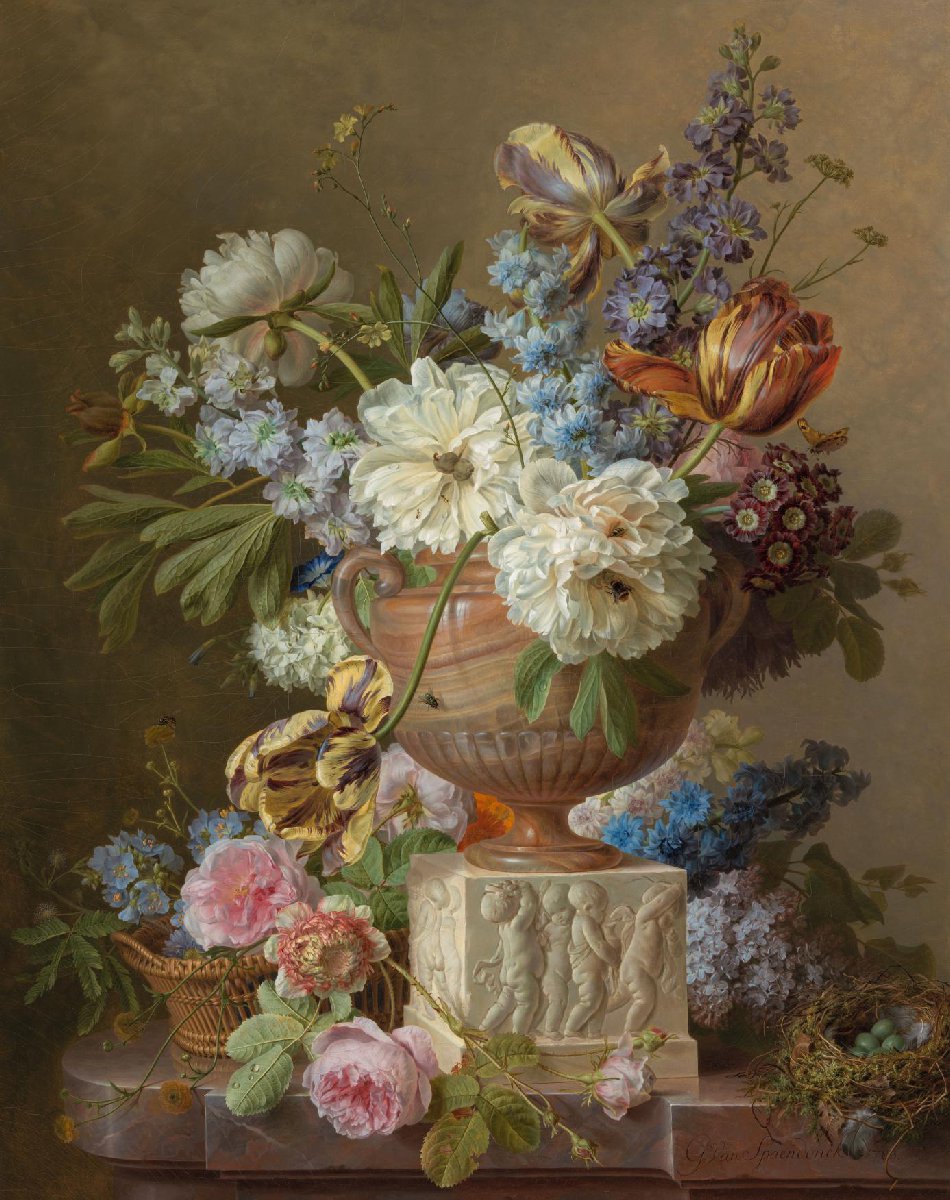 Bloemstilleven met albasten vaas
