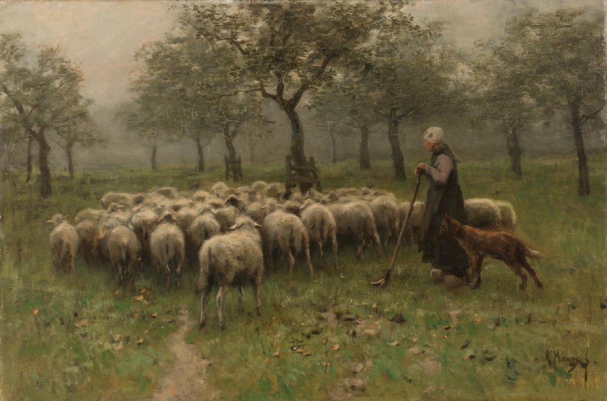 Shepherdess with a Flock of Sheep