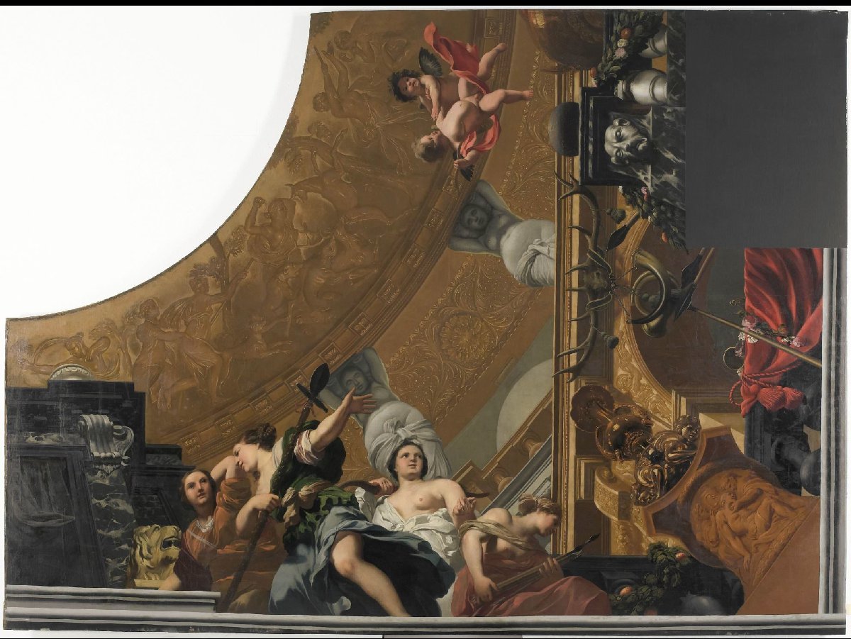 Part (bottom right) of a ceiling decoration with Diana and her companions as the principal representation