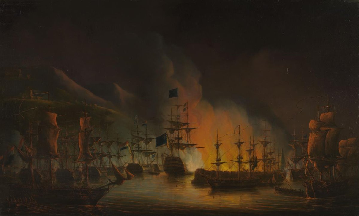 Het bombardement van Algiers, ter ondersteuning van het ultimatum tot vrijlating van christenslaven, 26-27 augustus 1816