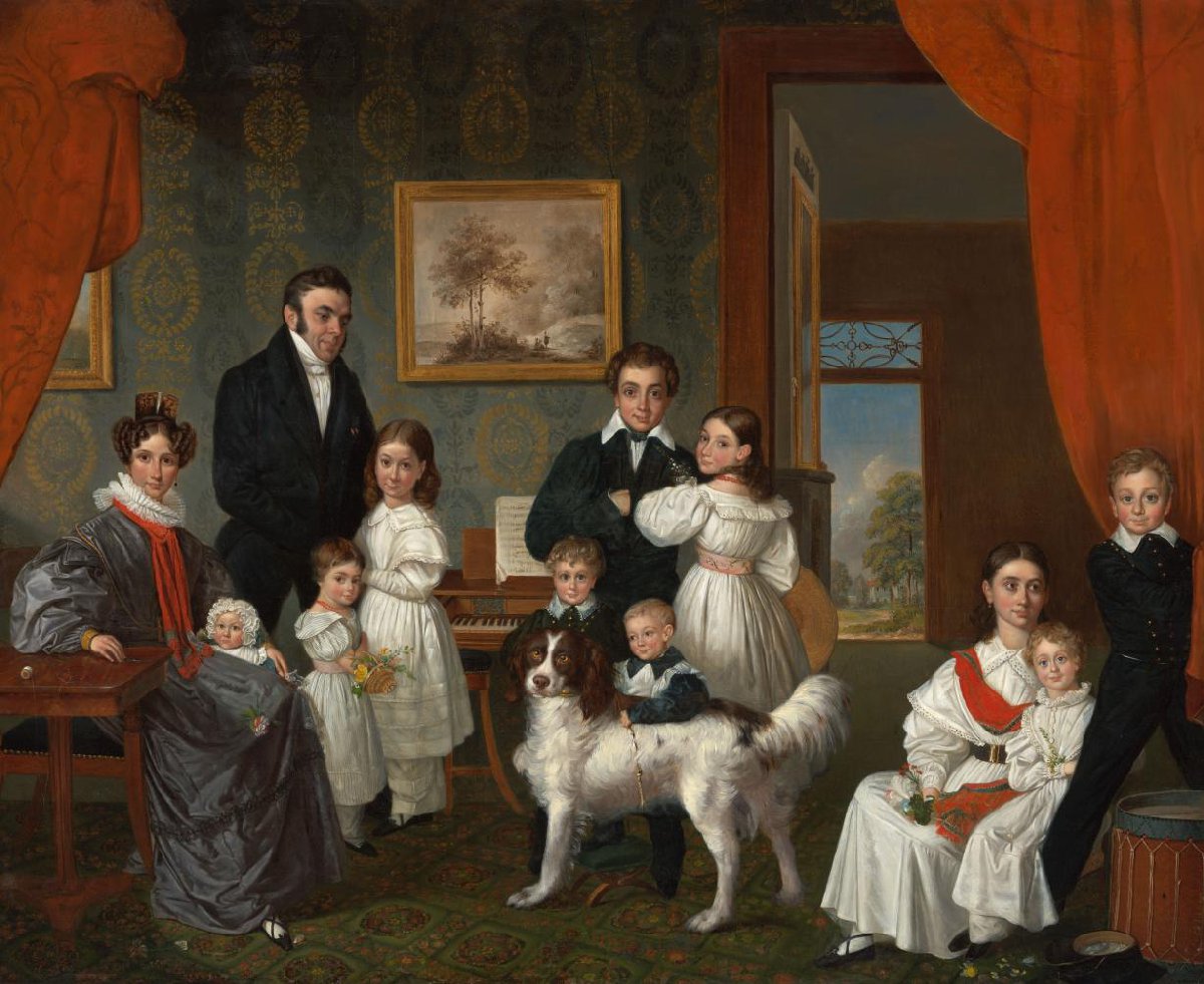 Portret van de familie Baud in hun buitenhuis in Voorburg
